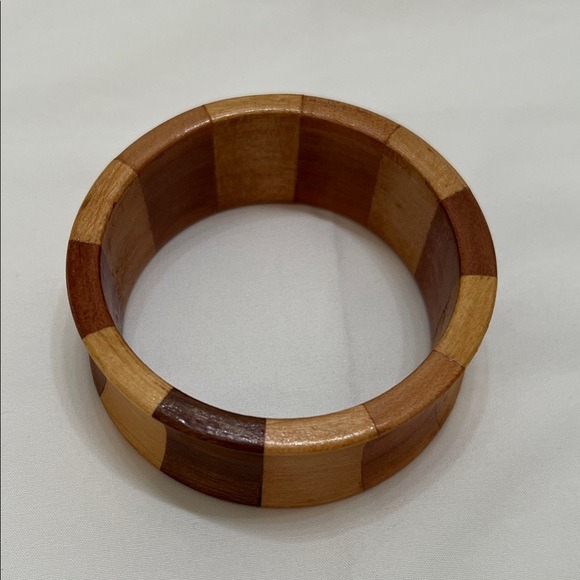Two-Tone Wooden Bangle Bracelet Concave 1 1/2 inch Wide - Picture 4 of 6